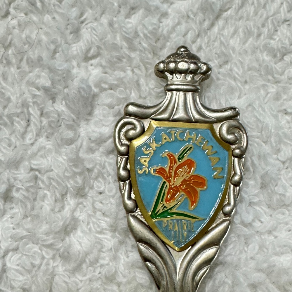 Eastern Saskatchewan Canada Souvenir Spoon Prairie Lily Holland Blue Orange